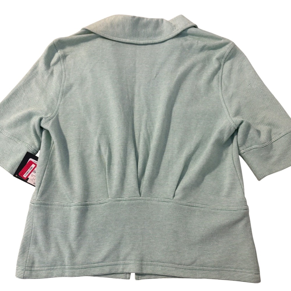 Amber Sun Mint Green Striped Cotton French Terry Short‎ Sleeve Blazer Summer - Picture 2 of 9